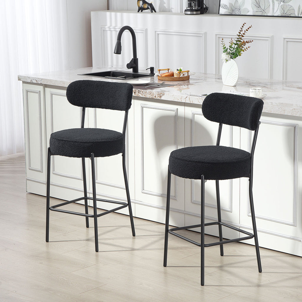 Lot de 2 tabourets de bar en tissu bouclette, chaises de bar avec dossier courbé, repose-pieds, 49x52x95cm, noir-1