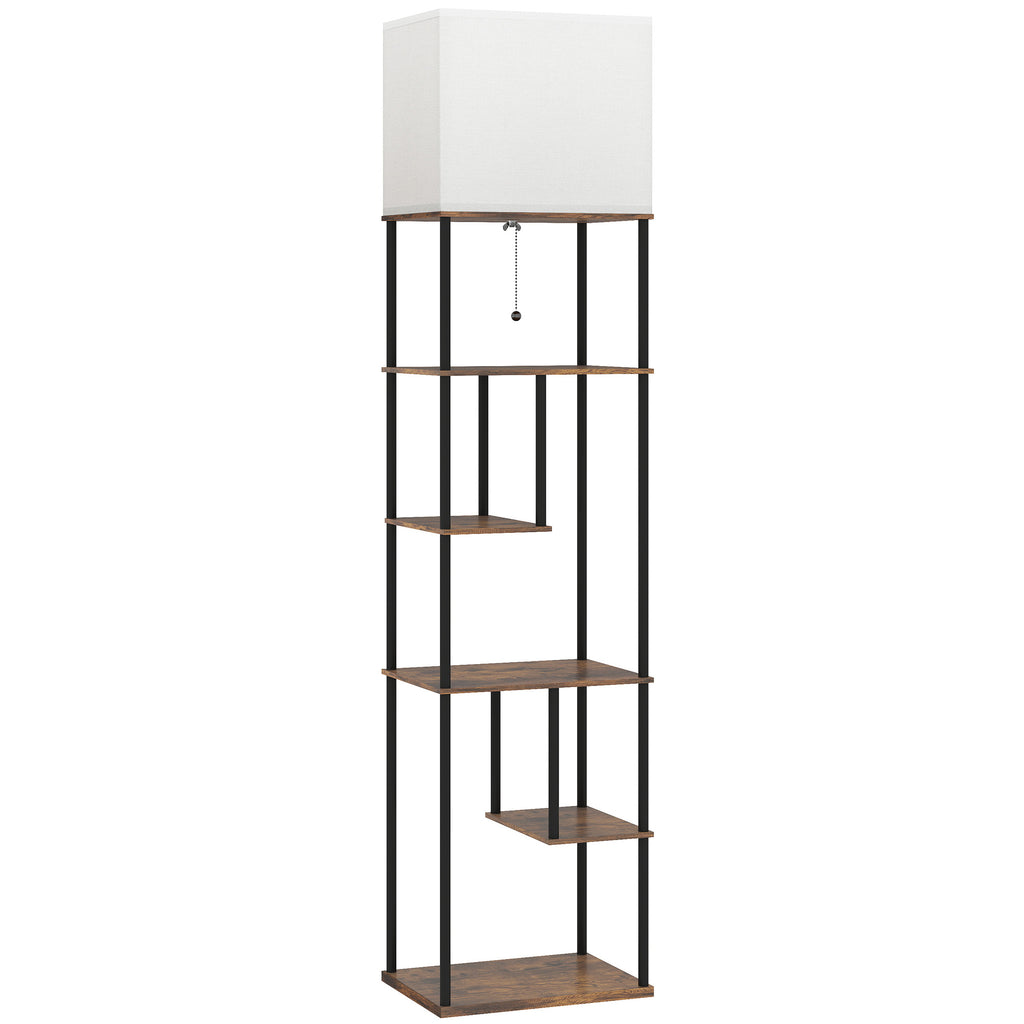 Lampadaire avec étagères, lampadaire sur pied de salon dimmable, télécommande, 40 x 29 x 171 cm, brun rustique-0