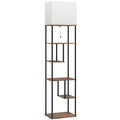Lampadaire avec étagères, lampadaire sur pied de salon dimmable, télécommande, 40 x 29 x 171 cm, brun rustique-0