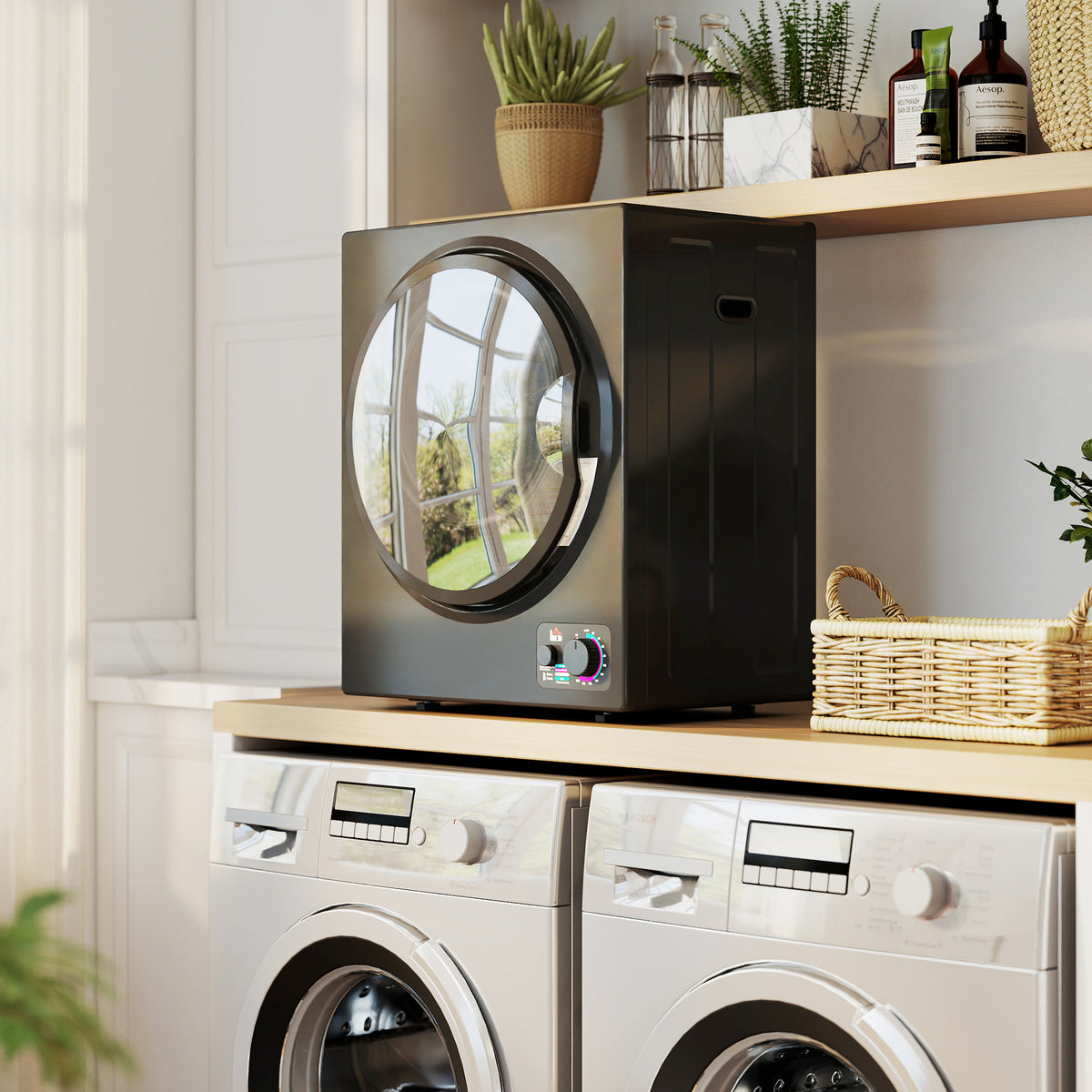 Sèche-linge électrique portable 850W, capacité 33L 4 modes de fonctionnement, acier inoxydable, 49 x 40,5 x 60 cm, noir-1