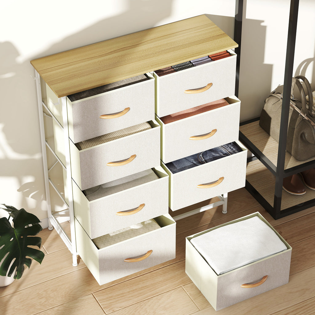 Commode 8 tiroirs en tissu, meuble de rangement avec 4 poches, 2 crochets, structure en acier, 86 x 30 x 94,5 cm, beige-7