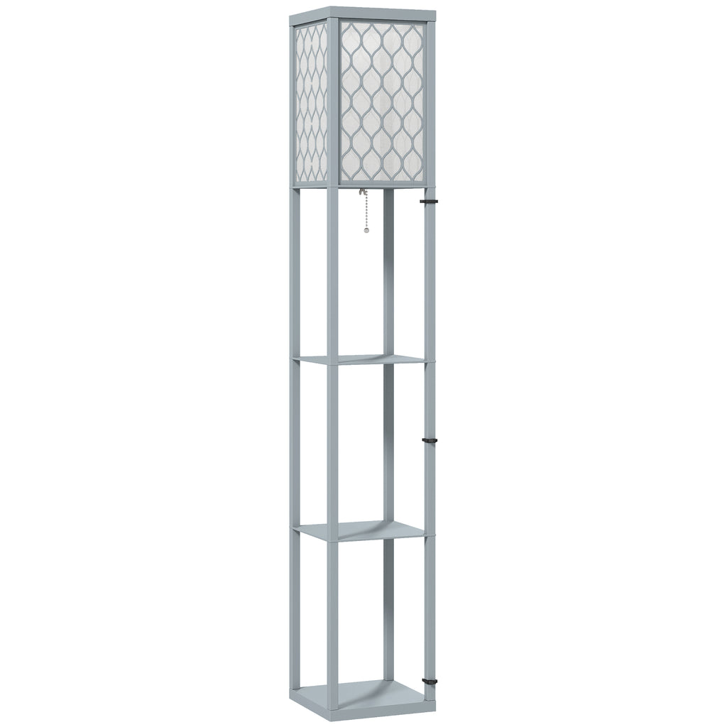 Lampadaire avec étagères, lampadaire sur pied de salon 3 niveaux, interrupteur à tirette 26 x 26 x 160 cm, gris et blanc-0
