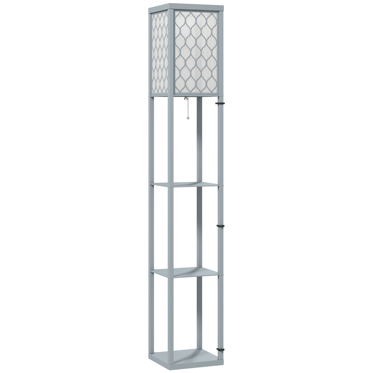 Lampadaire avec étagères, lampadaire sur pied de salon 3 niveaux, interrupteur à tirette 26 x 26 x 160 cm, gris et blanc-0