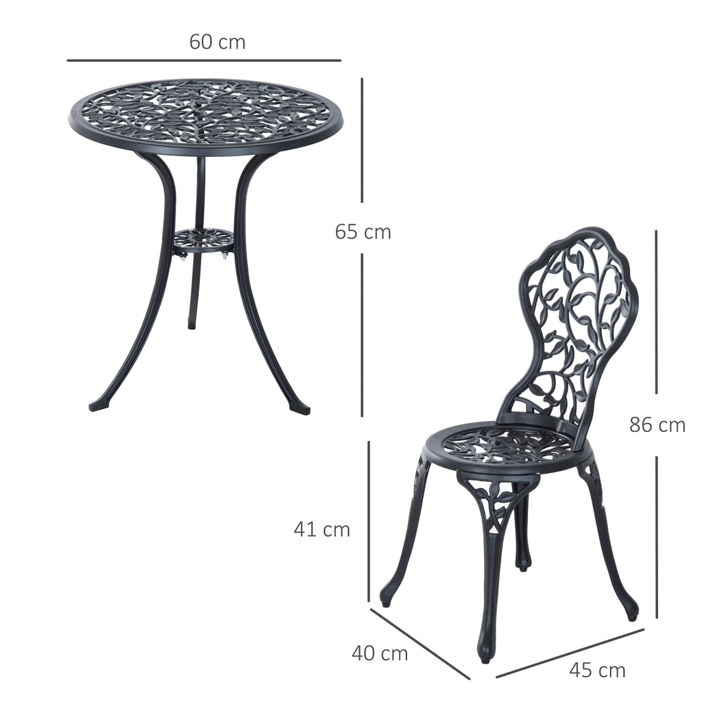 Ensemble de bistrot 3 pièces avec 2 chaises et 1 table ronde style antique, pour jardin, terrasse, balcon, noir-2