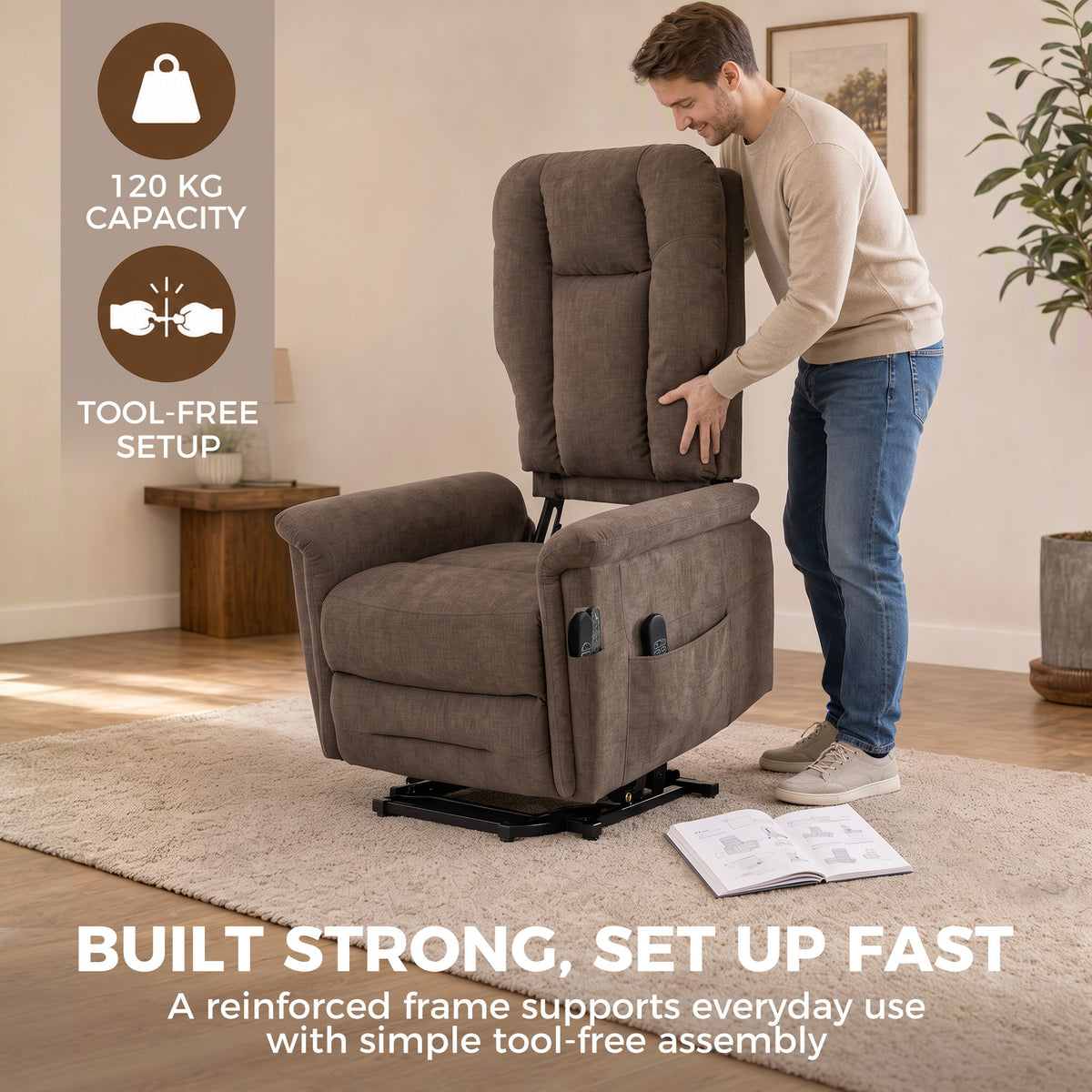 Fauteuil Releveur Électrique Massage et Chaleur Fauteuil Relax Électrique Velours Port USB Dossier Inclinable Marron-7