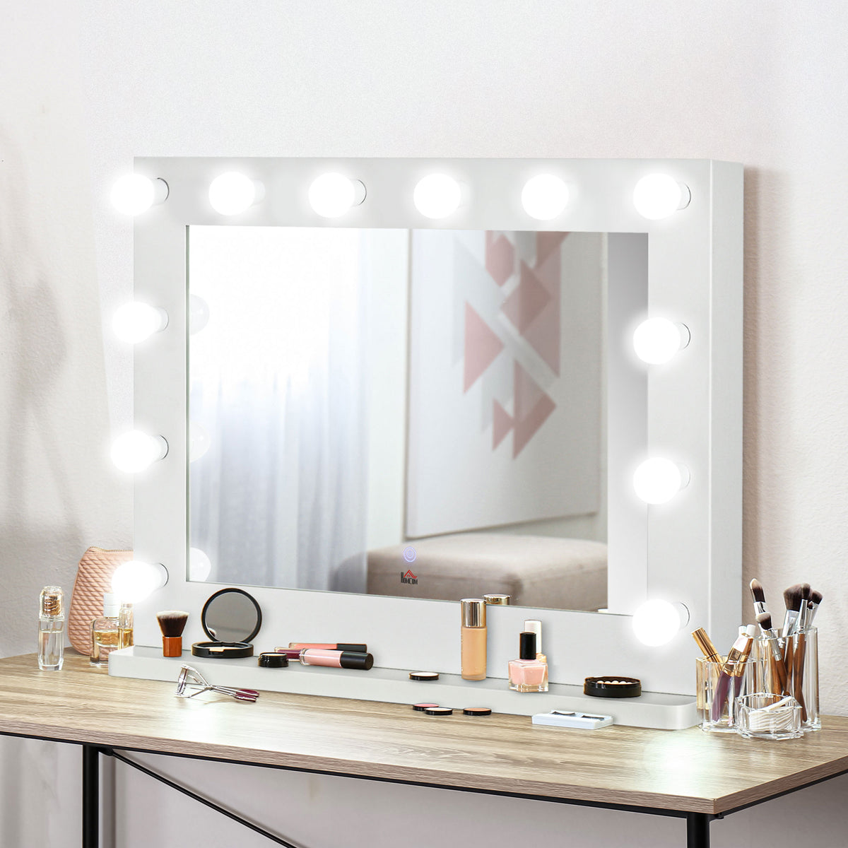 Miroir maquillage Hollywood lumineux 12 LED tactile - luminosité réglable, fonction mémoire - métal MDF blanc verre-1