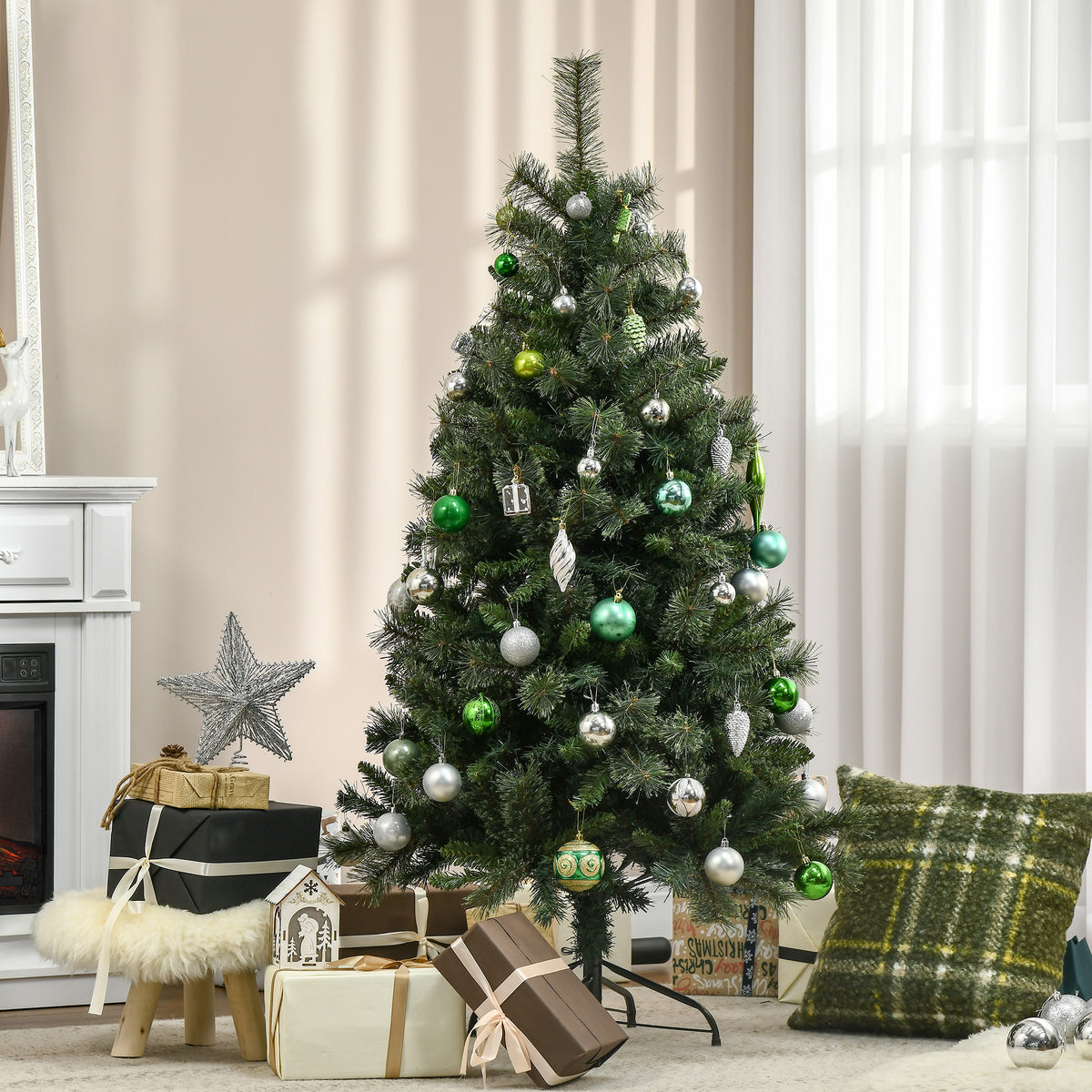 Sapin arbre de Noël artificiel 150 cm 665 branches + support pied vert-9