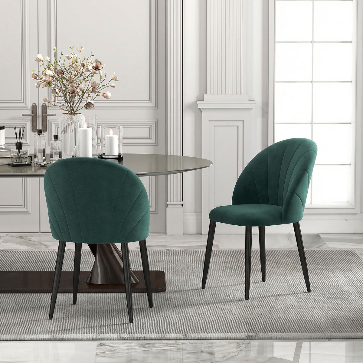 Lot de 2 chaises de salle à manger, chaises de cuisine rembourrées sans accoudoirs, pieds en acier, 52x55x79cm, vert-8