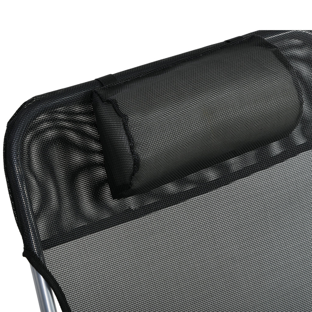 Bain de soleil transat chaise longue inclinable pliable avec oreiller dossier réglable sur 5 niveaux noir-7