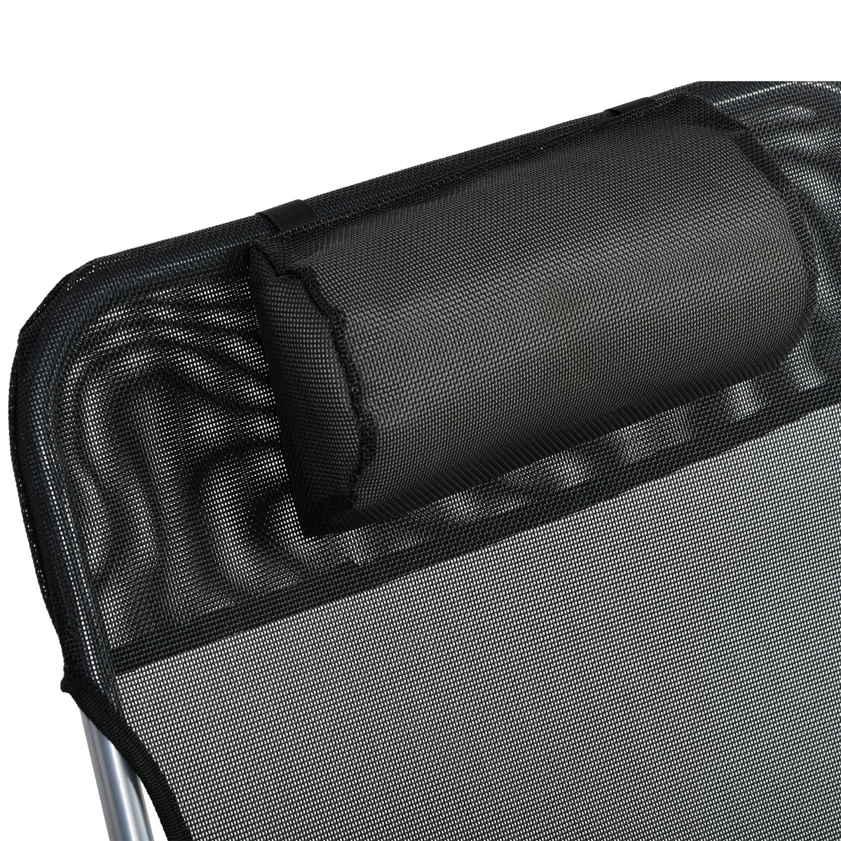 Bain de soleil transat chaise longue inclinable pliable avec oreiller dossier réglable sur 5 niveaux noir-7