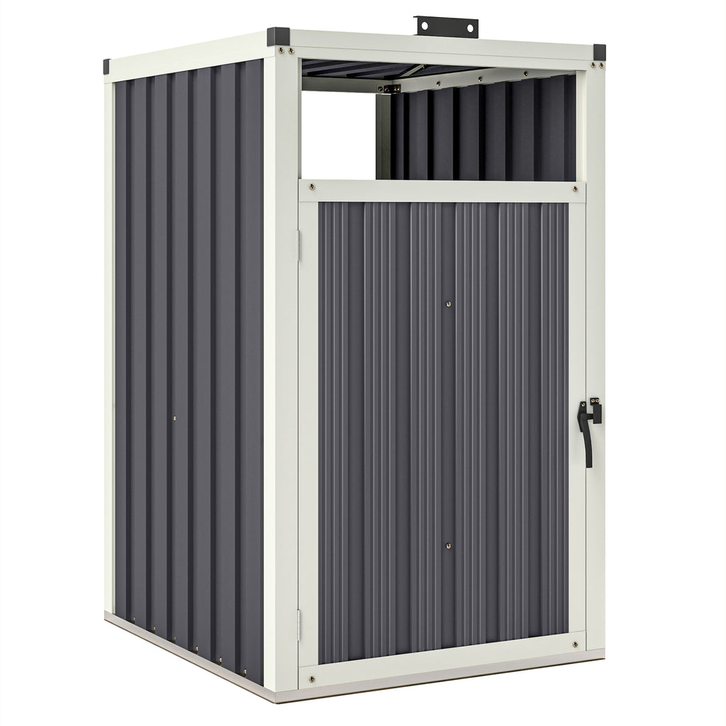 Abri pour 1 poubelle 240L cache poubelle extérieur couvercle relevable 180° acier galvanisé 73 x 81 x 122 cm gris foncé-0