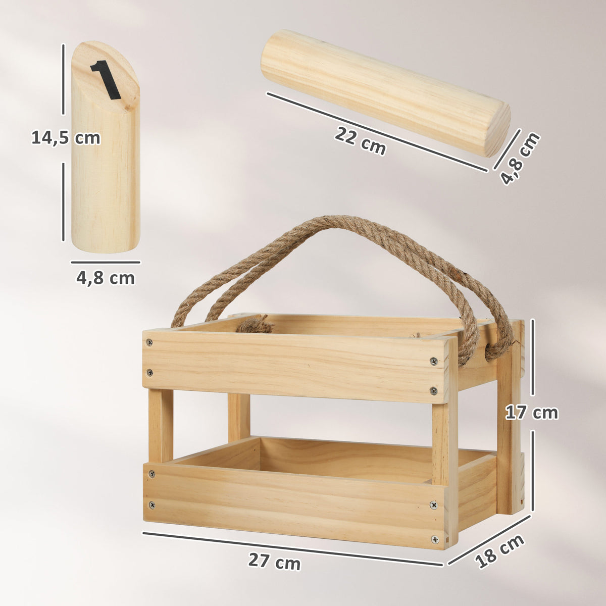 Jeu de quilles finlandaises, jeu de plein air en bois de pin 12 quilles 1 bâton 1 boîte de transport effet bois naturel-2