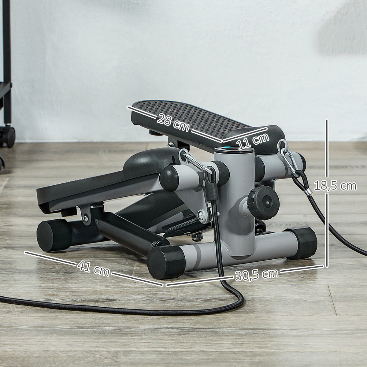 Mini stepper de fitness machine de step bandes de résistance, écran LCD et pédales antidérapantes 41x30,5x18,5cm gris-2