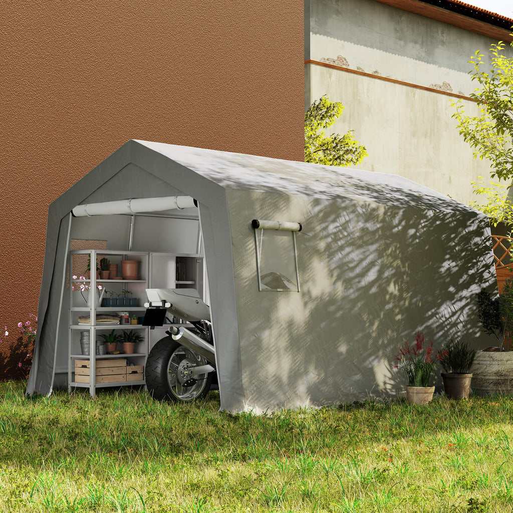Abri de Rangement Extérieur 3 x 4,5 m, tente de stockage étanche et anti-UV, porte enroulable, fenêtres, gris-1