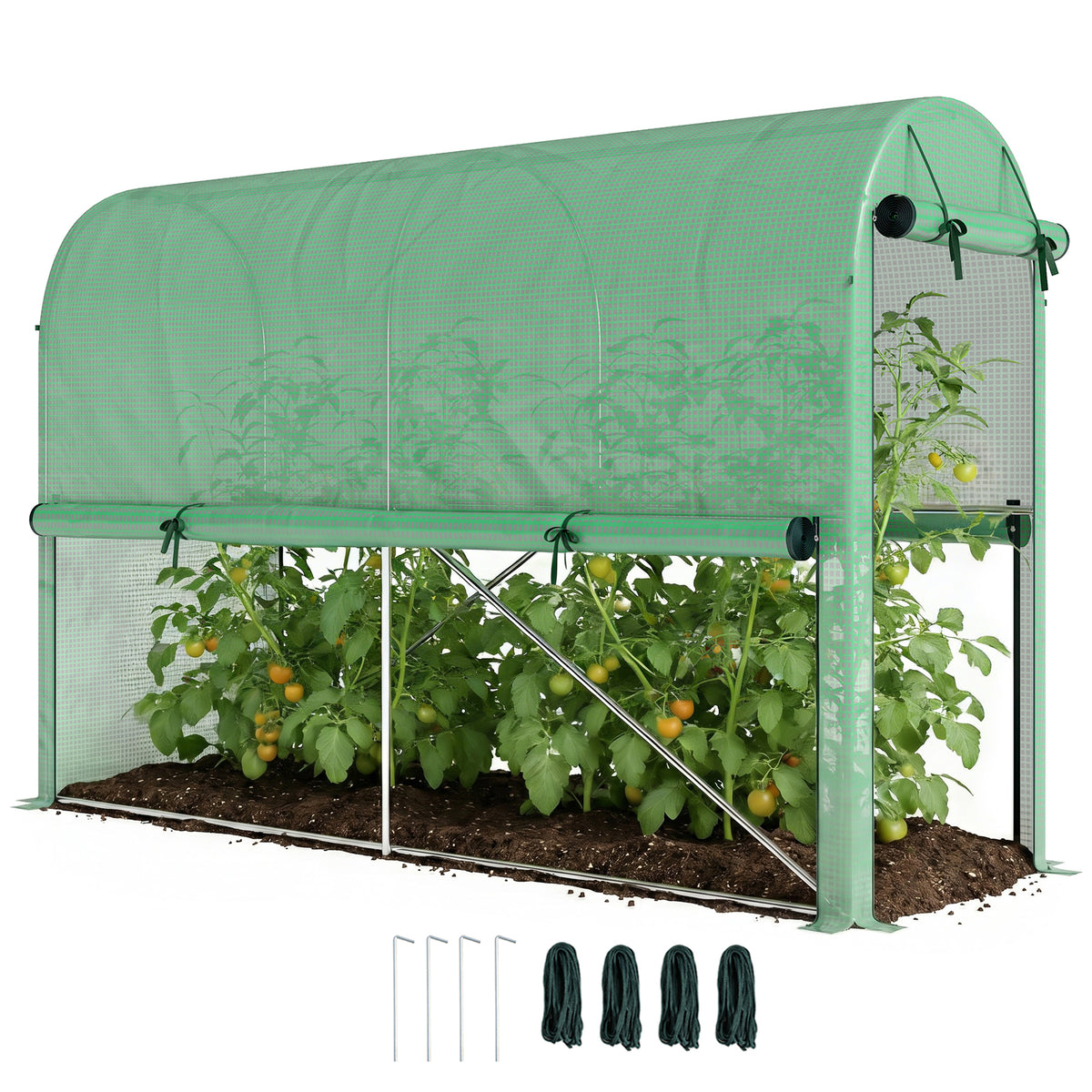 Serre de jardin PE, serre de balcon, bâche renforcée 140 g/m², châssis en acier, porte zippée enroulable, pour légumes plantes fleurs, intérieur et extérieur, 300 x 100 x 200 cm, vert-0