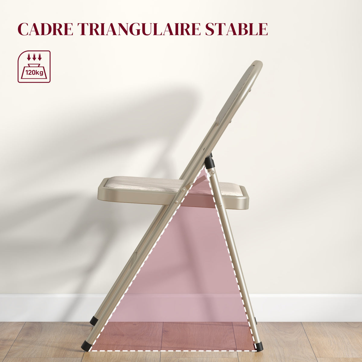 Lot de 6 chaises pliantes chaises de salle à manger portables cadre en acier dim. 45l x 46P x 78H cm beige-4