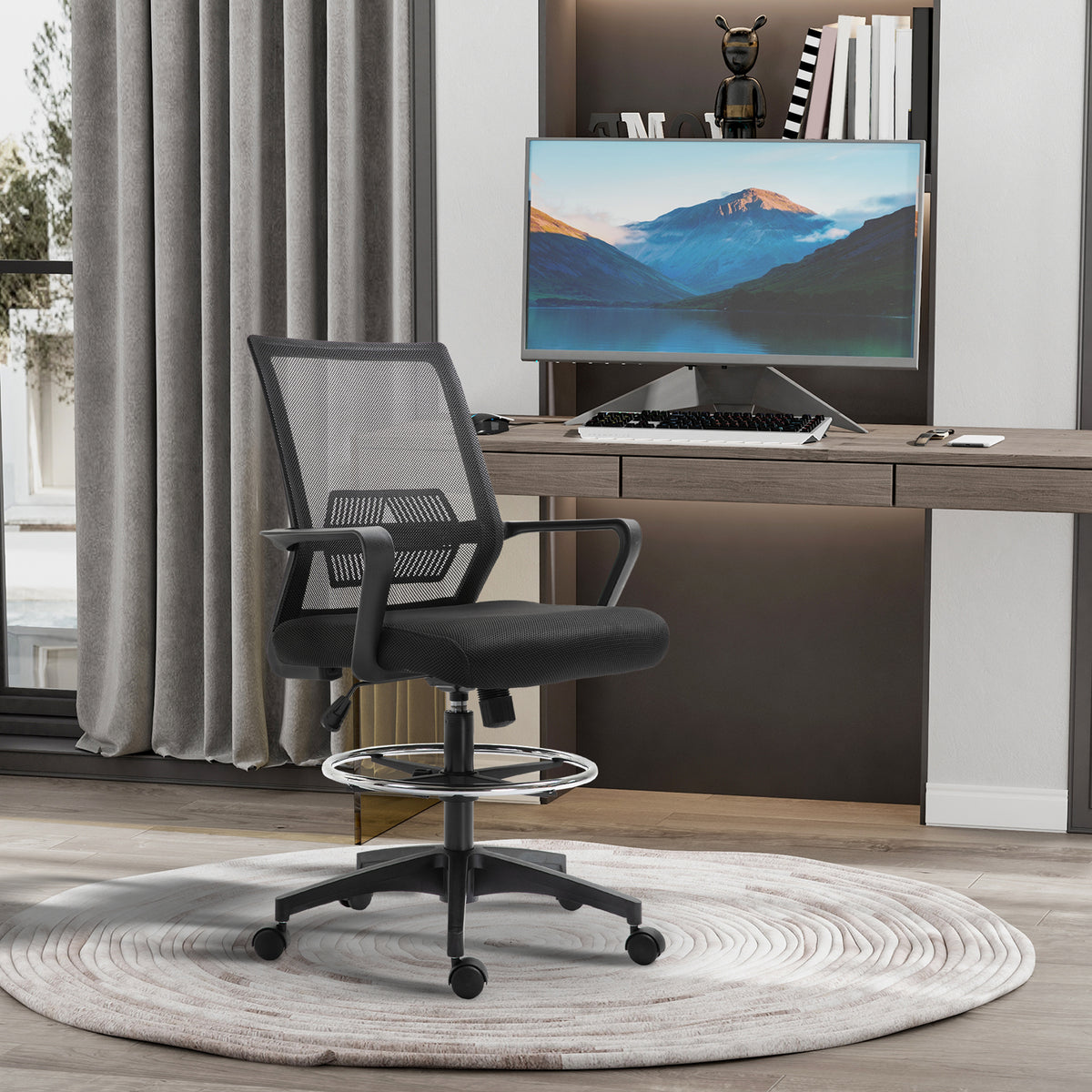 Lot de b2 fauteuils de bureau chaise de bureau assise haute réglable dim. 64L x 59l x 104-124H cm-1