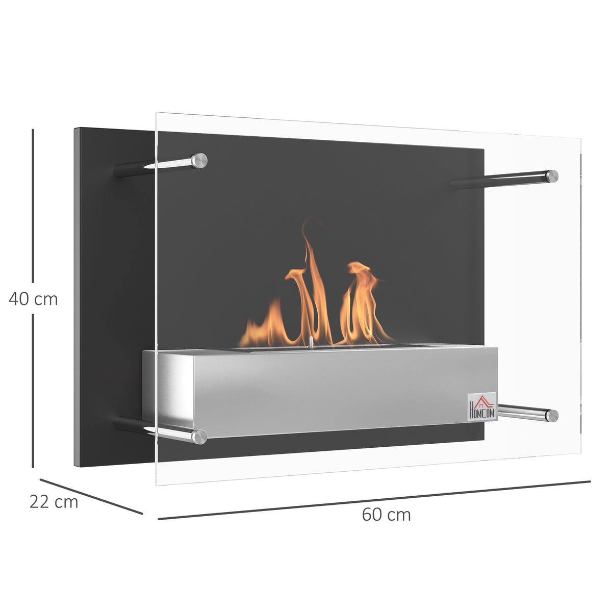 Cheminée bioéthanol Murale encastrable brûleur 0,9 L, environ 3 h de durée de combustion 60L x 22l x 40H cm noir-2