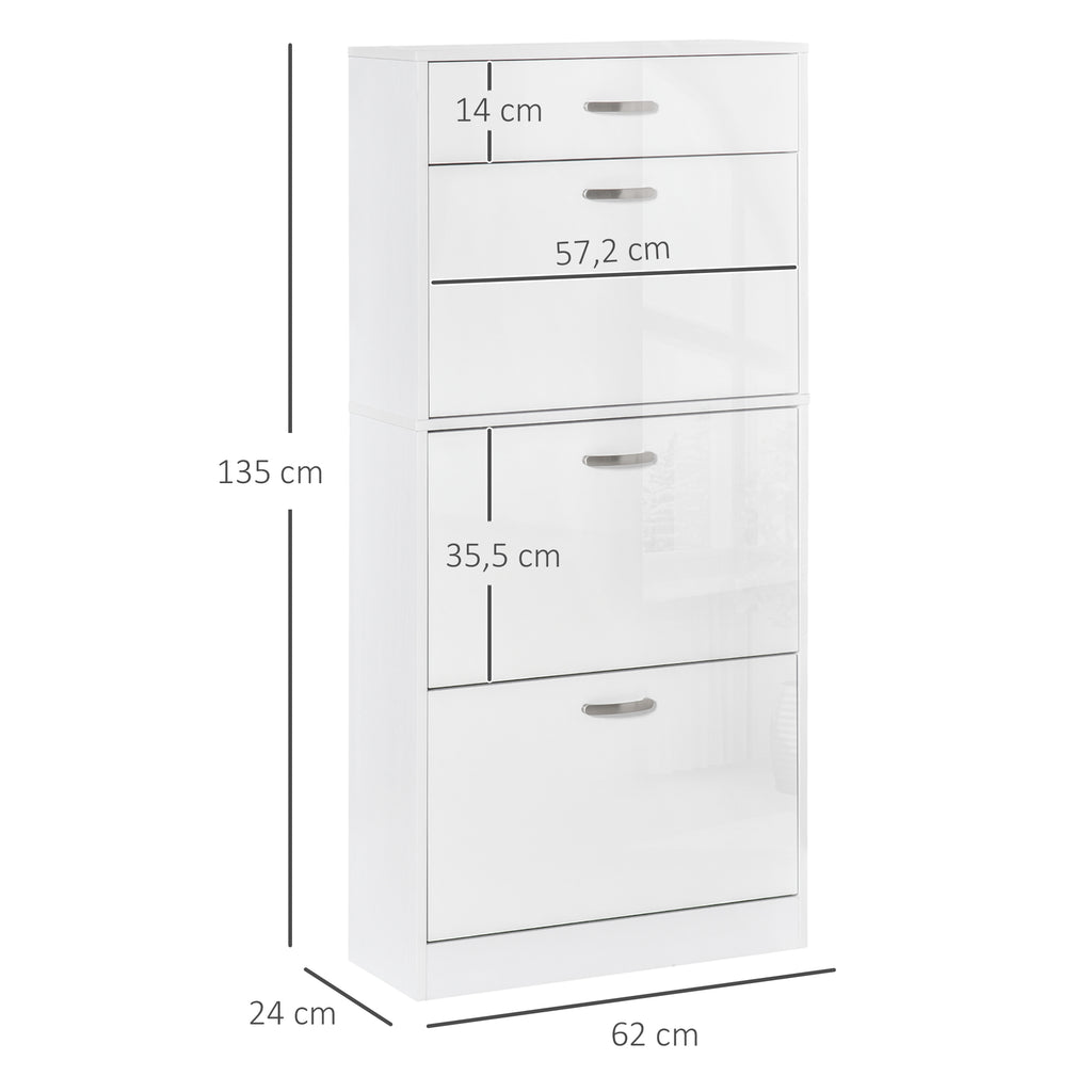 Meuble à Chaussures - 3 Portes abattantes et tiroir Coulissant - dim. 62L x 24l x 135H cm Blanc-2