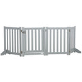 Barrière de Sécurité Chien Pliable Double Face en Bois, 4 Panneaux avec Porte, Pieds de Support, 205 x 60 cm, Gris-0