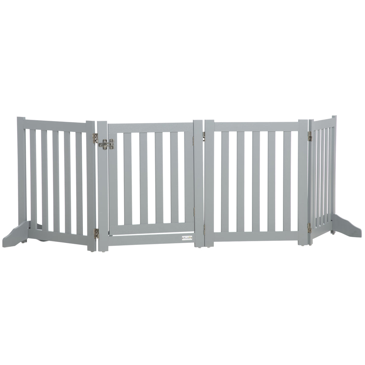 Barrière de Sécurité Chien Pliable Double Face en Bois, 4 Panneaux avec Porte, Pieds de Support, 205 x 60 cm, Gris-0