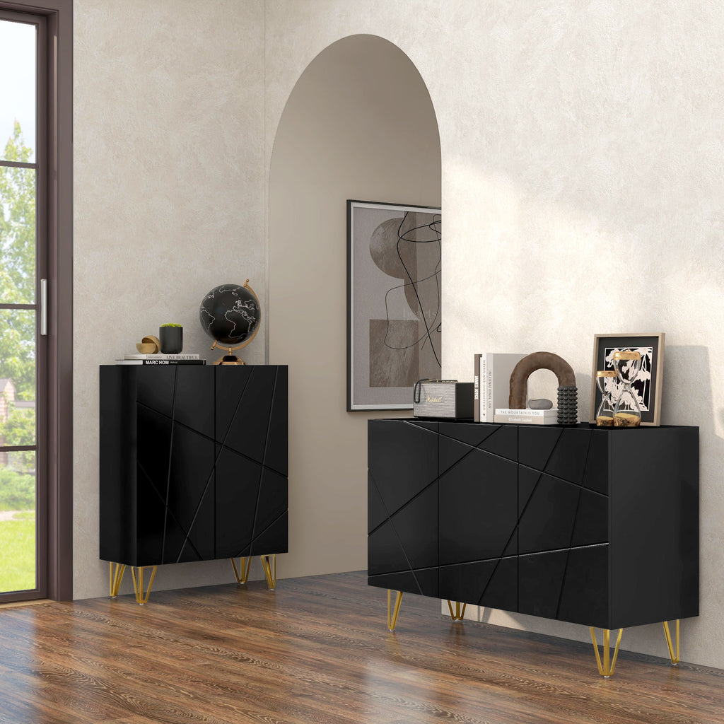 Buffet Salon, Meuble de Rangement à Haut Brillance, 3 Portes à Fermeture Douce et Étagères Réglables, 120x40x75cm, Noir-1
