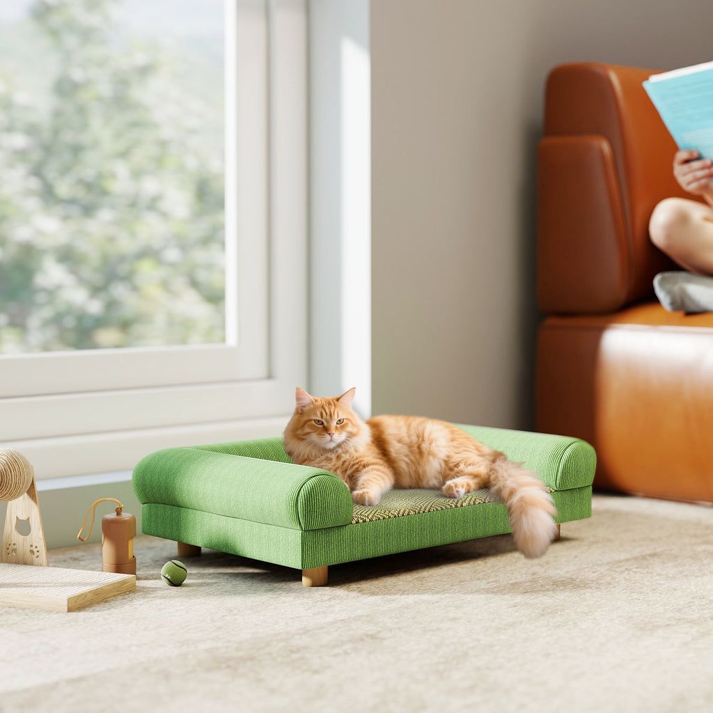Canapé pour chien chat lit pour chien surélevé, assise de tapis frais, accoudoirs, en velours doux 63 x 41 x 17 cm, vert-8