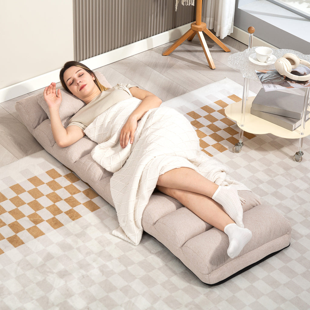 Chauffeuse 1 place fauteuil convertible avec dossier et appui-tête réglables sur 5 positions, 58x119x78cm, beige-8