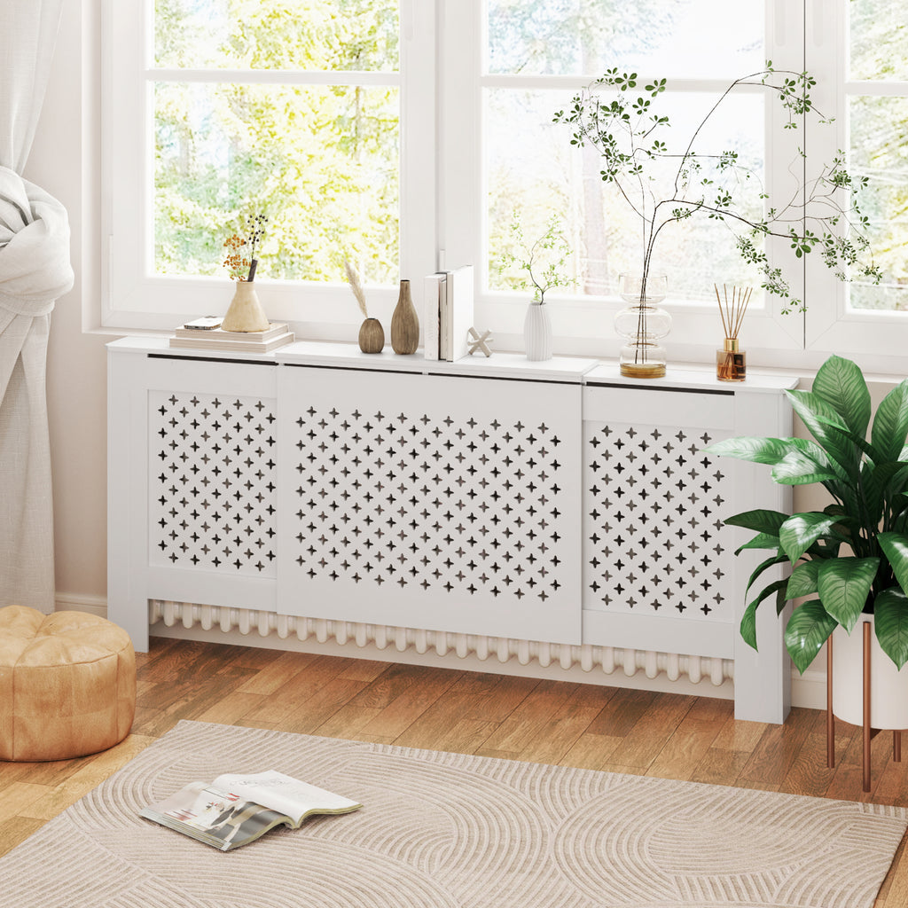 Cache-radiateur réglable Design Contemporain Longueur Extensible 136-200 x 21,5 x 91,7 cm Blanc-9