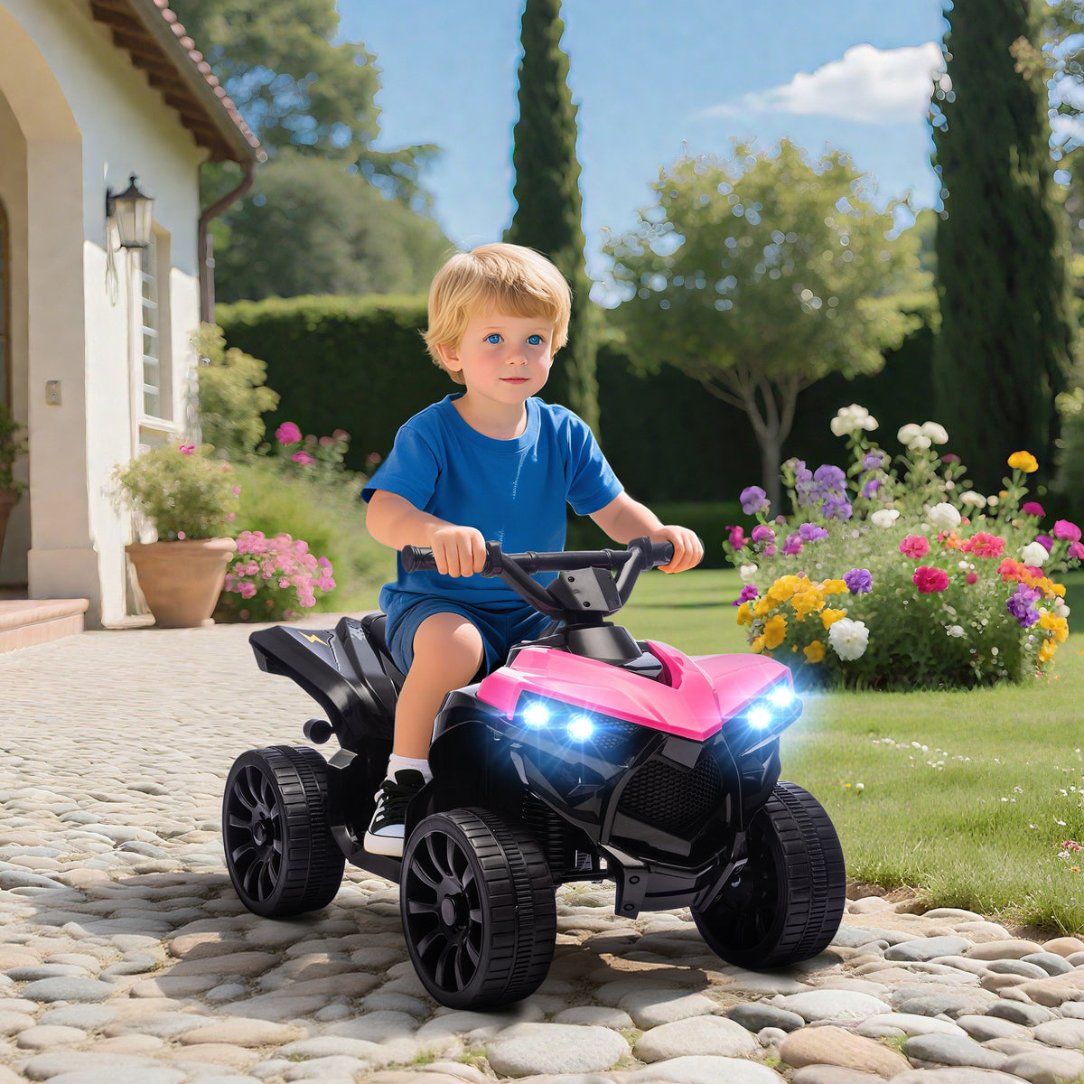 Quad électrique enfant 6V, voiture électrique enfants ATV, musique et phares LED, pour 18 à 56 mois, 70 x 42 x 45 cm, rose-9