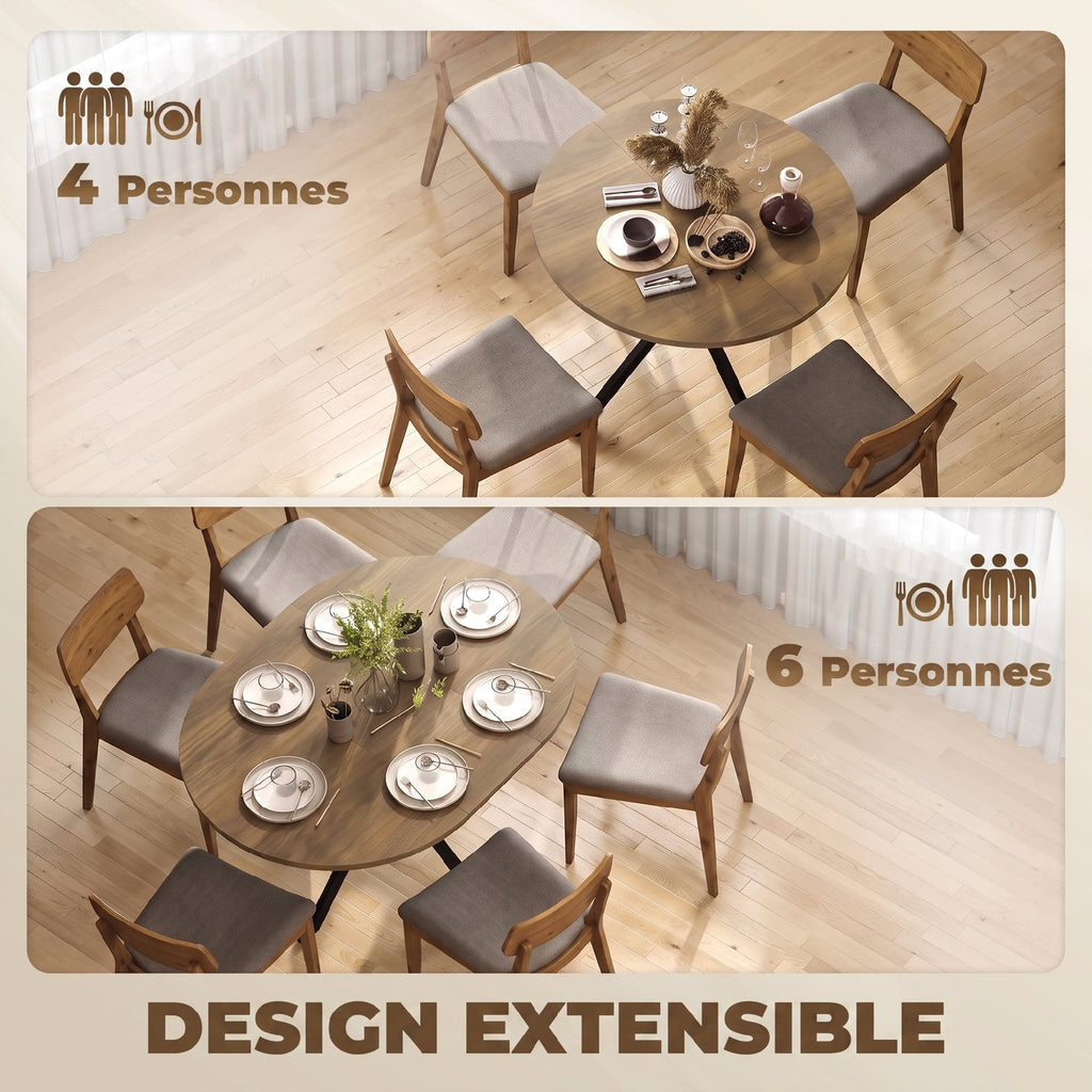 Table à manger extensible ovale pour 4 à 6 personnes, table de cuisine avec rallonge 100-135 cm, effet bois marron-3