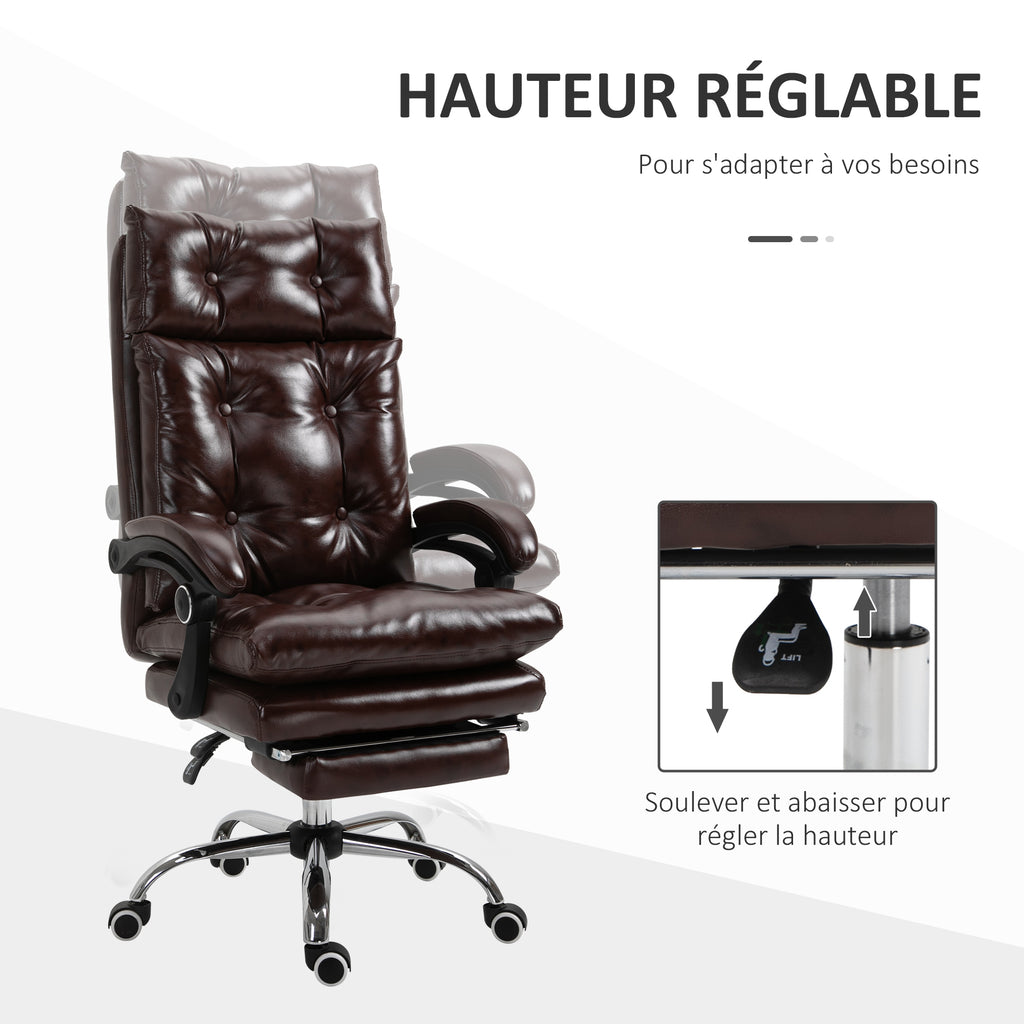 Fauteuil de bureau chaise de bureau ergonomique avec hauteur réglable dossier inclinable repose-pied rétractable marron-3