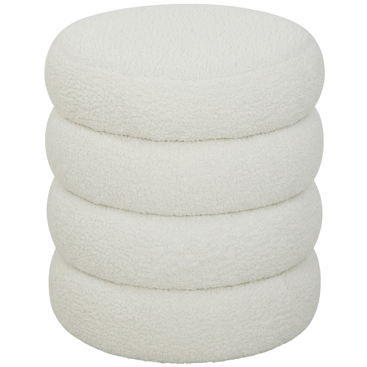 Repose pied salon, tabouret ottoman rond rembourré en peluche Teddy, pour chambre à coucher, entrée, Ø 40 x 45 cm, blanc-0