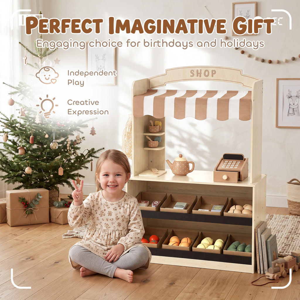 Marchande Enfants en Bois, Caisse Enregistreuse, Aliments Factices, Tableau à Craie et 61 Accessoires, pour 3 à 8 Ans-8