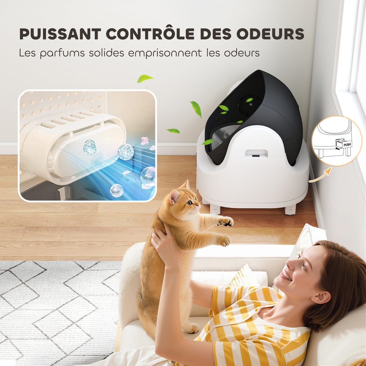 Litière chat autonettoyante bac à litière pour chat automatique ouvert isolation des odeurs/protection de sécurité blanc-5