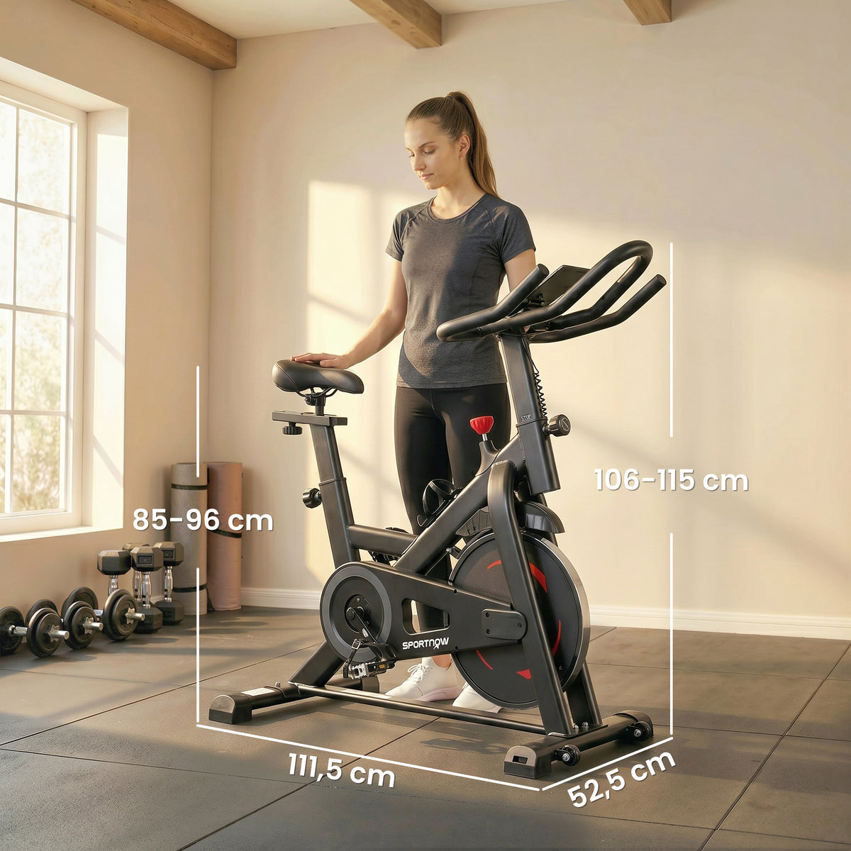 Vélo d'Appartement Silencieux avec Résistance Magnétique Réglable, APP Connectez, Écran LCD, 111,5x52,5x114,5cm, Noir-2