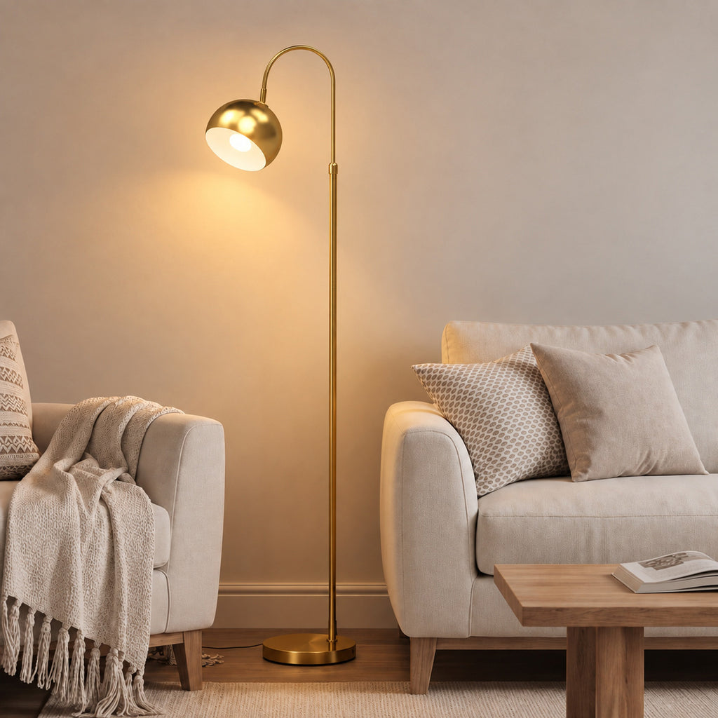 Lampadaire sur Pied Salon, Lampe sur Pied Moderne 40W, Douille E27, Hauteur Réglable, Abat‑jour Orientable, Doré-8