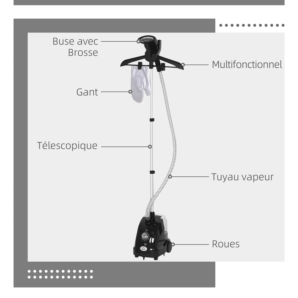 Défroisseur vapeur vertical défroisseur à vêtements 1,4 L 1950 W débit vapeur 30g/min tige telescopique noir-4