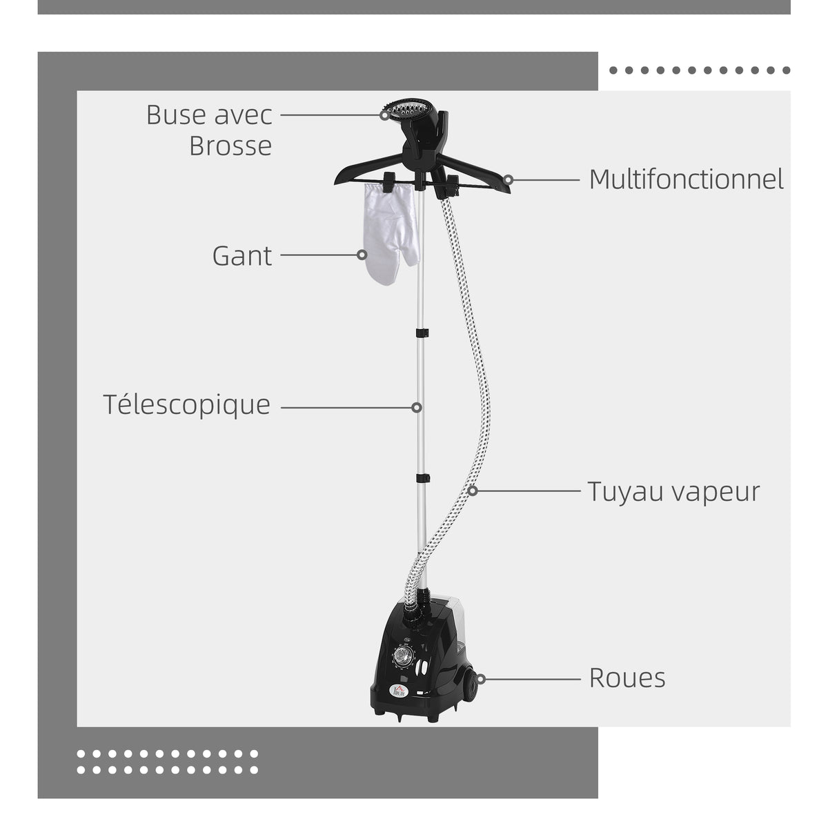 Défroisseur vapeur vertical défroisseur à vêtements 1,4 L 1950 W débit vapeur 30g/min tige telescopique noir-4