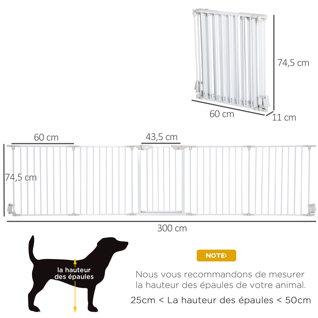 Barrière de sécurité parc enclos chien modulable pliable porte intégrée 300L max. x 74,5H cm métal PP blanc-2
