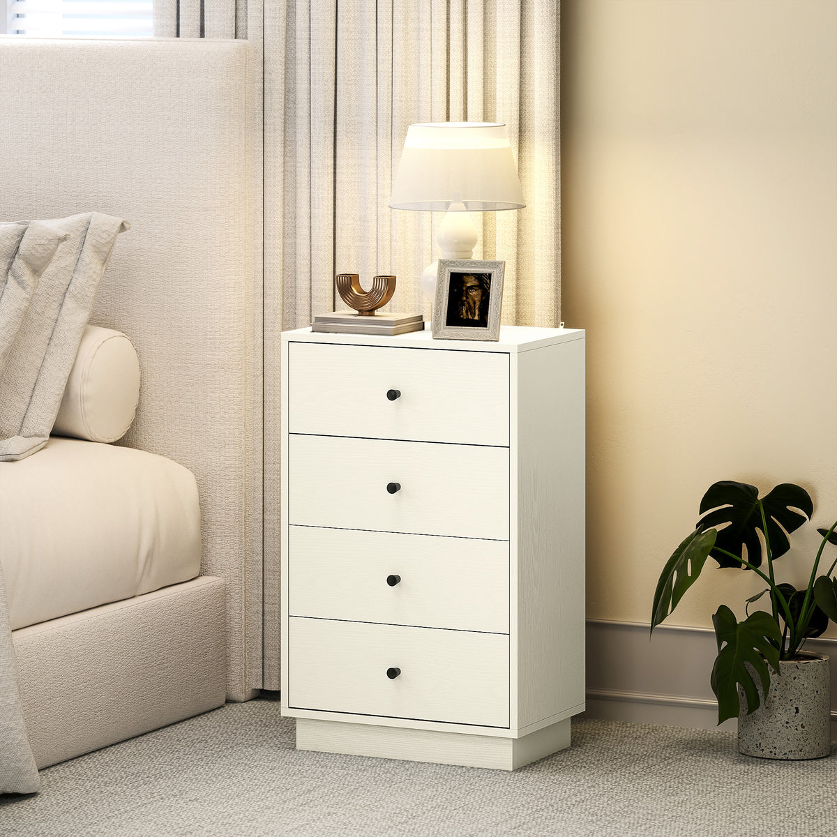Commode 4 tiroirs moderne, meuble de rangement pour chambre à coucher, salon, entrée, 47 x 29 x 75 cm, crème-1