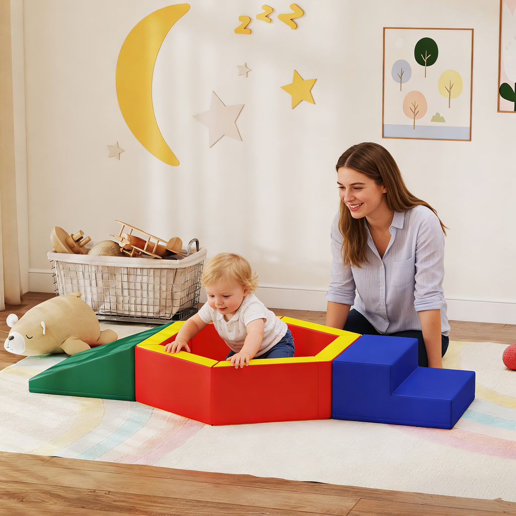 Parcours motricité bébé en mousse EPE avec piscine à balles, module motricité bébé avec housse en PU, multicolore-9