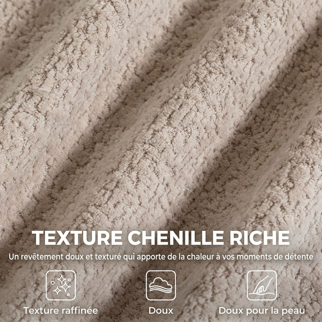 Canapé 3 Places Modulable 277 cm, Canapé Salon Compressé en Chenille Moderne, Assise Profonde, Accoudoirs Larges, Beige-6