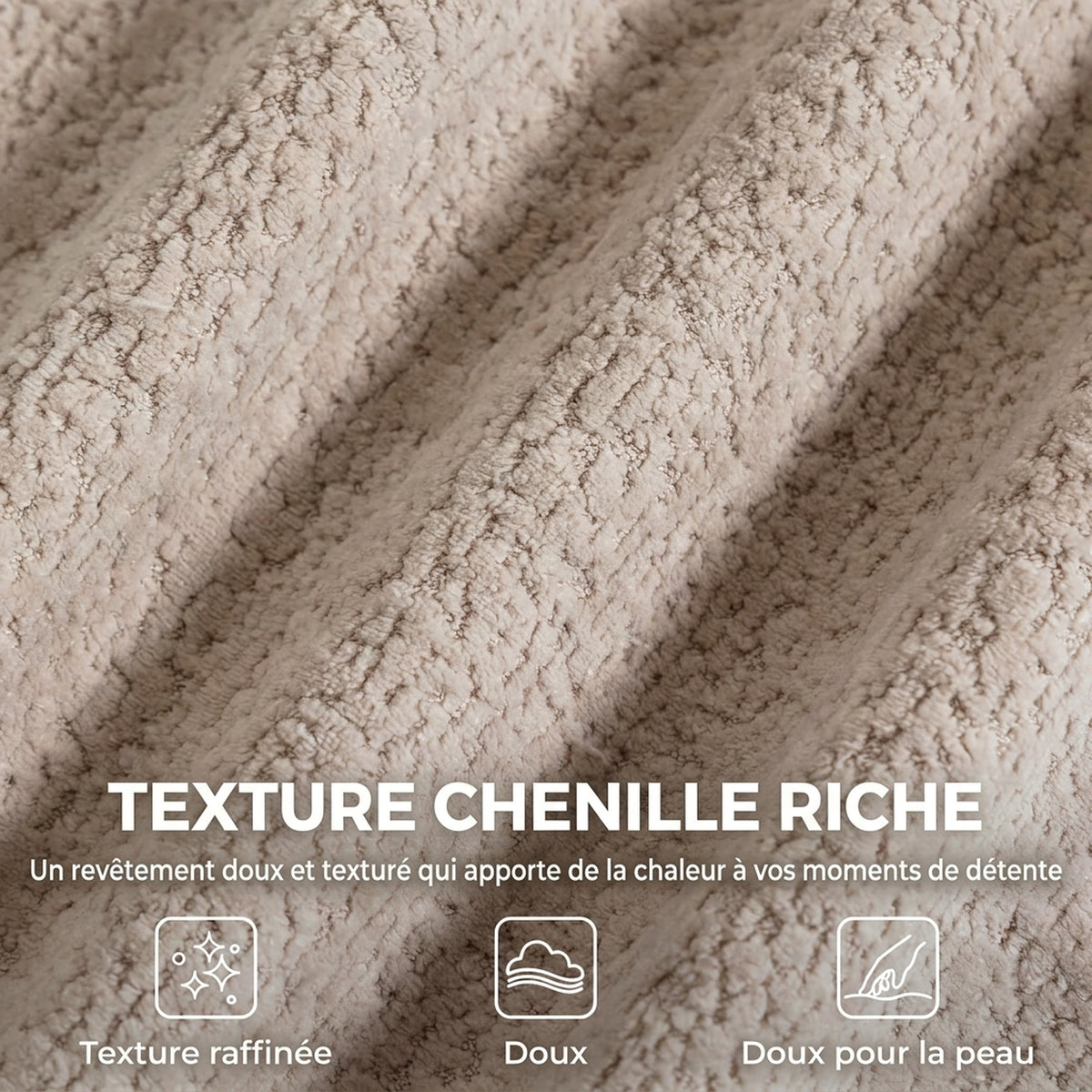 Canapé 3 Places Modulable 277 cm, Canapé Salon Compressé en Chenille Moderne, Assise Profonde, Accoudoirs Larges, Beige-6