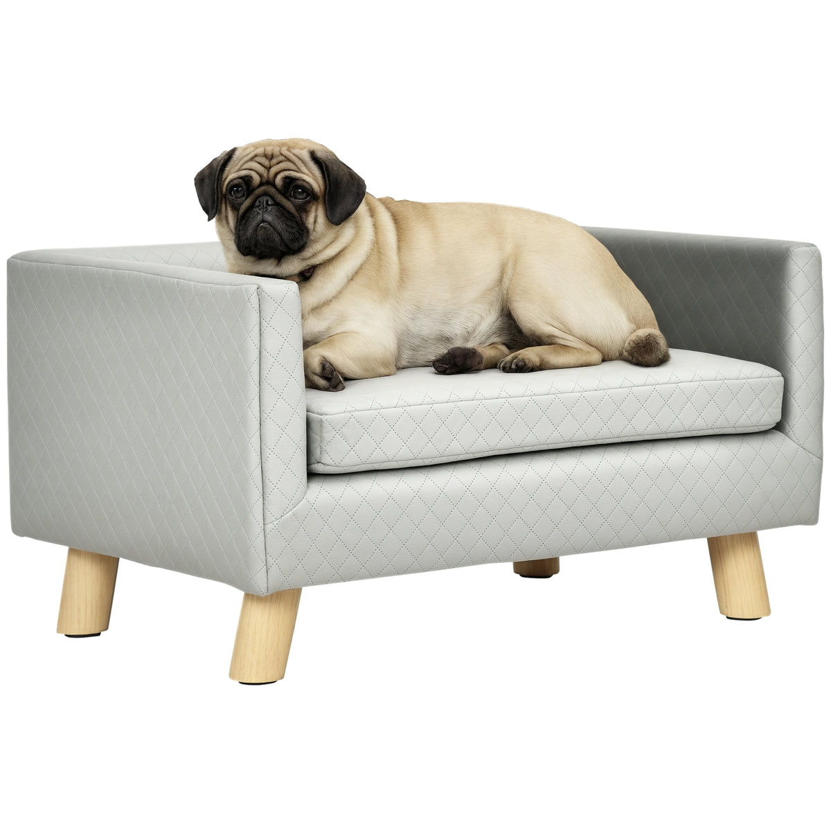 Canapé chien lit pour chien design scandinave coussin moelleux pieds bois massif dim. 64 x 45 x 36 cm velours gris-0