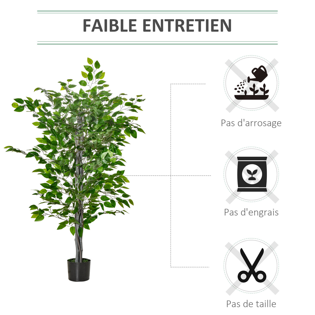 Arbre Artificiel Plante Artificielle ficus H.1,35 m Tronc Branches Liane Lichen Feuilles Grand réalisme Pot Inclus-5
