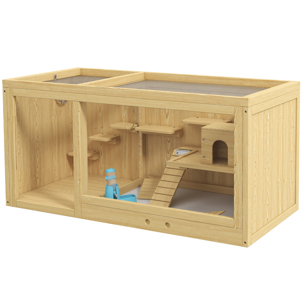 Cage Hamster Habitat pour Rongeurs Souris Plusieurs Niveaux Plateformes Échelle Balançoires 100 x 50 x 50 cm Naturel-0