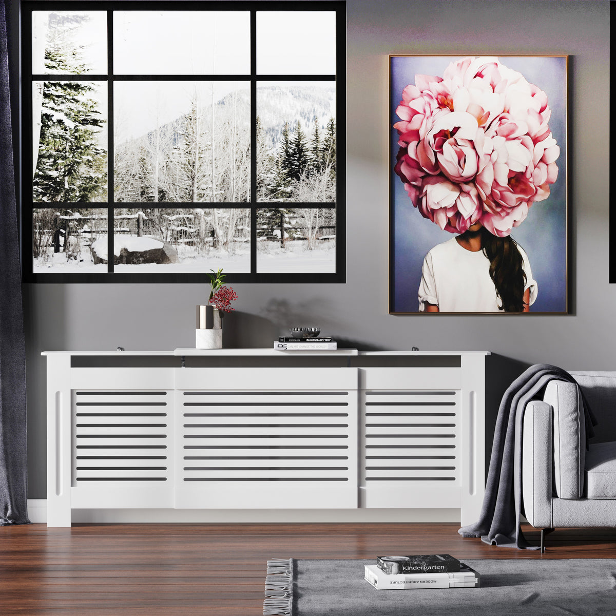 Cache-radiateur Design Contemporain Longueur Extensible 139-208,5 x 20,5 x 82,5 cm MDF Blanc-1