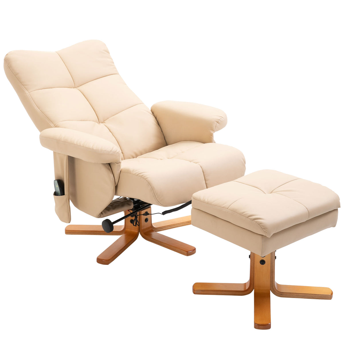 Fauteuil relax massant avec pouf, fauteuil de relaxation pivotant à 360°, dossier inclinable, 80 x 86 x 99 cm, crème-0