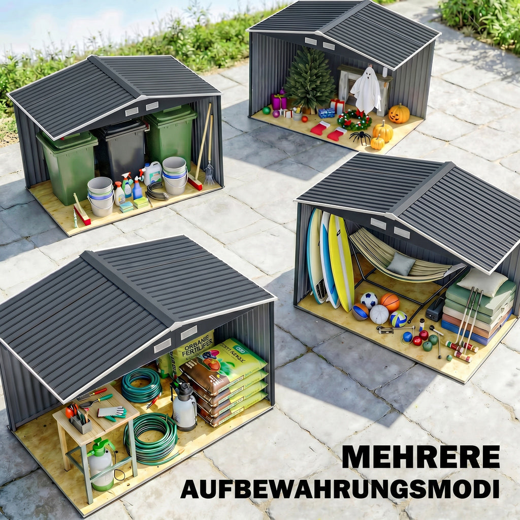 Abri de jardin 5,4 m² 2,77 x 1,95 x 1,92 m kit de fondation porte coulissante ventilations acier galvanisé, gris foncé-6